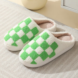 Checkered Cotton Slippers for Couples - Warm and Furry Indoor Home Slippers for Men and Women - Variety Port