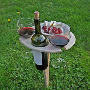 Foldable Round Desktop Mini Wooden Picnic Table - Perfect Wine Table with Built-in Wine Rack Support. Easy to Carry and Ideal for Picnics, Camping, and Outdoor Gatherings. - Variety Port