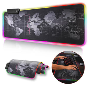 Large RGB Gaming Mouse Pad with World Map Design - Perfect for PC Desk, Provides a Vibrant and Illuminated Surface for the Ultimate Gamer Experience - Variety Port